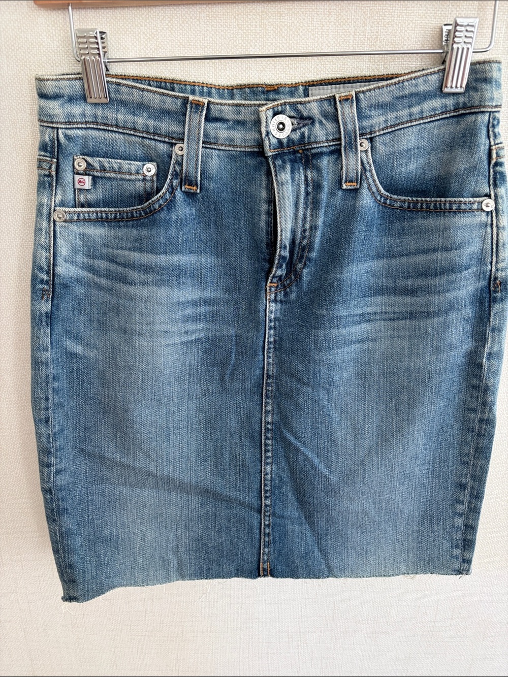 Ag Adriano Goldschmied Light Wash Denim Mini Skirt